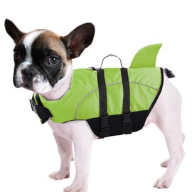 Queenmore Ripstop Dog Life Jacket Shark Life Vest for Dogs, Safety Lifesaver with High Buoyancy and Lift Handle for Small and Medium Breeds Green M