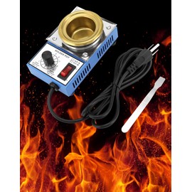QWORK Solder Pot, 2 Pcs 150W 110V, 50mm Soldering Bath Titanium Plate, Capacity 500g 200-450°c,Include Extra 50mm pot& Solder Paste Scraper for Welding and Soldering Bath