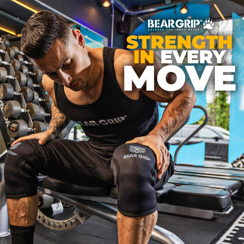 BEAR GRIP 7mm Knee Sleeves (Pair) for Weightlifting and Squats