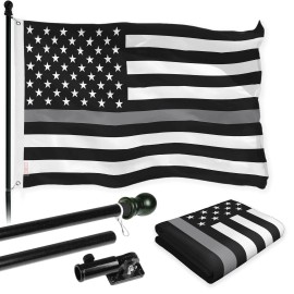 UD_G128 Combo Pack: Flag Pole 6 FT Black Tangle Free & Thin Gray Line Flag 3x5 FT Brass Grommets Printed Polyester (Flag Include