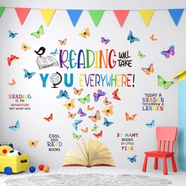 Leinuosen Kids Wall Decals Classroom Colorful Inspirational Decals Daycare Playroom Wall Decor Motivational Positive Saying Sticker(Reading Will Take)