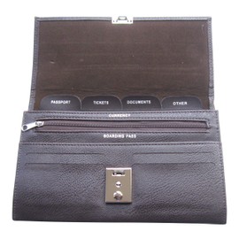 Soft Grain PU Lockable Family Travel Wallet Organiser - Dark Brown