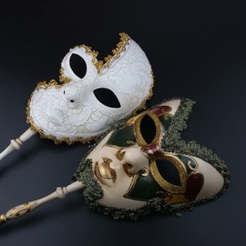 YU FENG Set 2 Couples Venetian Cosplay Masks Venetian Musical Carnival Mardi Gras Masquerade Mask On a Stick Party Fancy Dress Decor