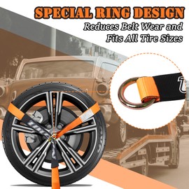 IBITION 4 Pack Car Tie Down Straps for Trailers with Heavy Duty Chain Anchors 2" x 96" - 3,300 lbs Safe Working Load -Adjustable Wheel Straps with Chain Hook Anchors for Trailers.Orange