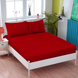 KHIM® 100% Soft Brushed Cotton Flannelette | 10Inch/25CM Deep Fitted Sheets | Double - Red