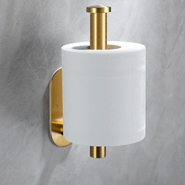 DGYB Gold Self Adhesive Toilet Paper Holder Wall Mount 2 Pcs SUS304 Stainless Steel Toilet Roll Holder Adjustable 9in ~15in Hanging Paper Towel Holder for Bathroom Kitchen Under Cabinet Fridge