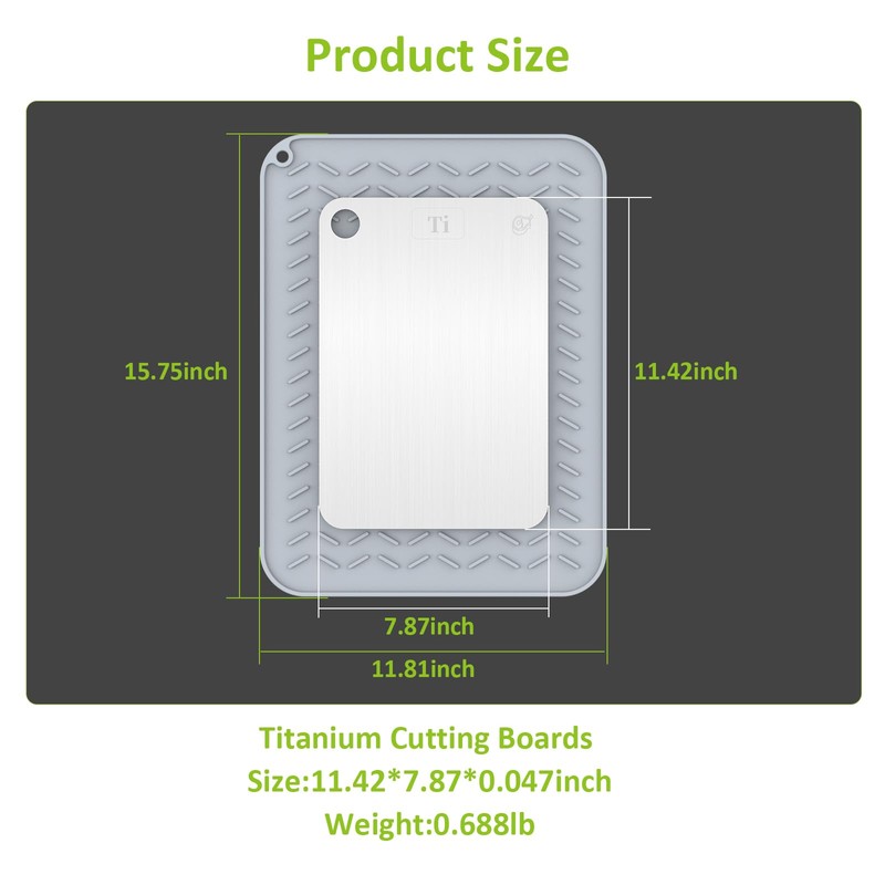 Rexspt 100% Pure Titanium Cutting Boards for Kitchen, Double-Sided Food-Grade