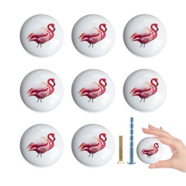 Lasyman Flamingo Ceramics Knob Handles Set of 8 1.5" Cute Unique Kitchen Cabinet Door Dresser Drawer Furniture Knobs and Pulls