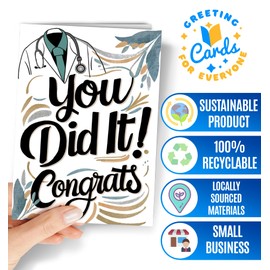 Doctor Graduation Card - Congratulations Phd Graduation Card for Women or Men - Congrats White Coat Ceremony Grad Cards for her, him - Proud of You Medical Student, New Dr - Future Doctor You Did it