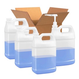 4 Pcs 1 Gallon F Style HDPE Jug with Dispenser Pump - Secure 38-400 Neck Finish - Ideal Water Container for Water Storage, Detergents, Oil Containers, Industrial and Everyday Use
