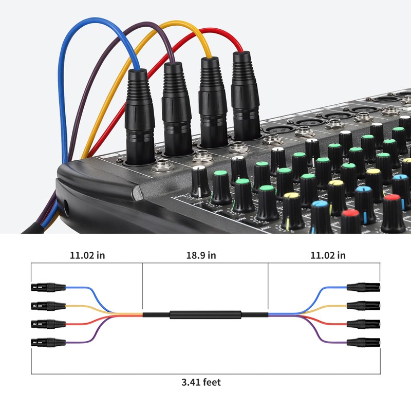 Augioth 4 Channel XLR Snake Cables 3FT, Color-Coded XLR to