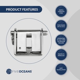 Five Oceans Heavy-Duty Anchor Chain Stopper, Stainless Steel AISI316, for 5/16 inches to 3/8 inches Chain, Base Dimensions 3-1/8 inches (80mm) x 2-1/2 inches (63mm), FO-4506