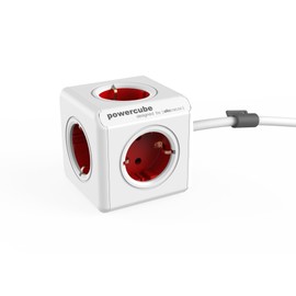 Power Cube Extended EU Red, Socket Cube with 5 Sockets, Desk Mounting Kit and 1.5 m Cable, 230 V, 10 A Max.
