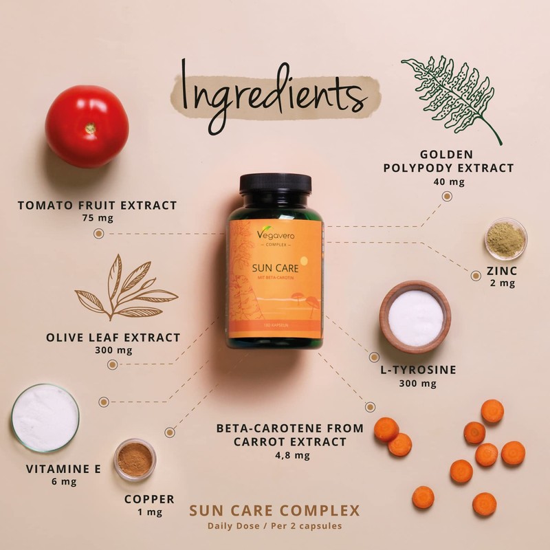 Tanning Capsules Vegavero® | with Beta Carotene, Vitamin E, L-Tyrosine,
