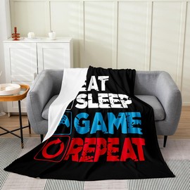 Video Games Fleece Throw Blanket Soft Cozy Modern Gamer Flannel Blanket for Kids Women Adults Game Controller Plush Blanket Red Blue Black Fuzzy Blanket for Sofa Bed Couch(60x80 Inches)