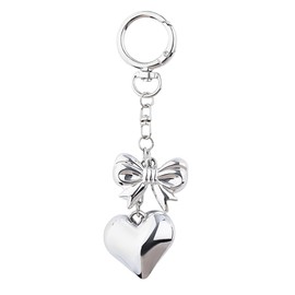 Silver Bow Heart Keychain Charm Y2k Backpack Bag Accessories for Girls Women Cute Kawaii Keyring Charms for Car Keys Wallet Key Chain Y2k Keychain Silver Bow Key Ring for Girls Women Purse Charms