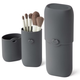 zoka Silicone Makeup Brush Holder, Travel Makeup Brush Case, Portable Makeup Bag Cosmetic Pouch, Anti-Fall Out Cover, Waterproof, Travel Essentials (Dark Grey)