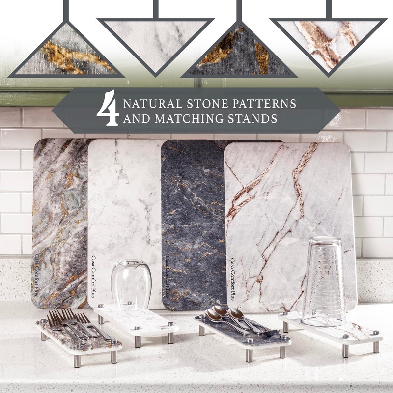 Stone Dish Drying Mat, 2 Piece Set, Water-Absorbent. Stone Drying