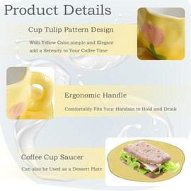 Disoza Coffee Mugg Set Med Fat Gul Tulpanmugg Gåvor Till Kvinnor Födelsedag Te Coffee Mugg 250 ml Keramisk Mugg Födelsedagspresent Till Kvinnor Flickvän Flickor Mamma