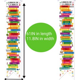 2Pcs Spanish Books of the Bible Banners 61x11.8 In Posters Fruit of The Spirit Banners Ten Commandments Bible Classroom Decorations Religious Christian Scripture Porch Sign for Sunday School Home Church Playroom(LIBROS DE LA BIBLIA)