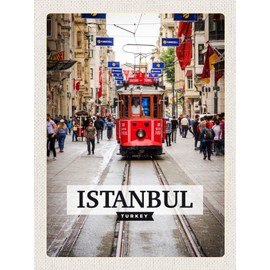 AGDeko® Tin Sign Istanbul Turkey Tram Travel Destination Travel Holiday Tourist Size 30 x 20 cm