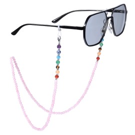 TUMBEELLUWA Reiki 7 Chakra Stone Beads Eyeglasses Chain Crystal Beaded Necklace Sunglasses Retainer Holder, Rose Quartz