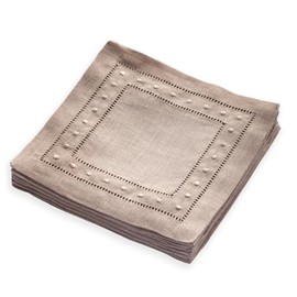 O'lucio Authentique Home - Servilletas de cóctel de lino de 6 x 6 pulgadas, 100% lino puro, servilletas naturales con puntos bordados, ju...