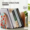 Wood Bookends Decorative Bookshelf Poppy Flowers Print Heavy Duty Wooden