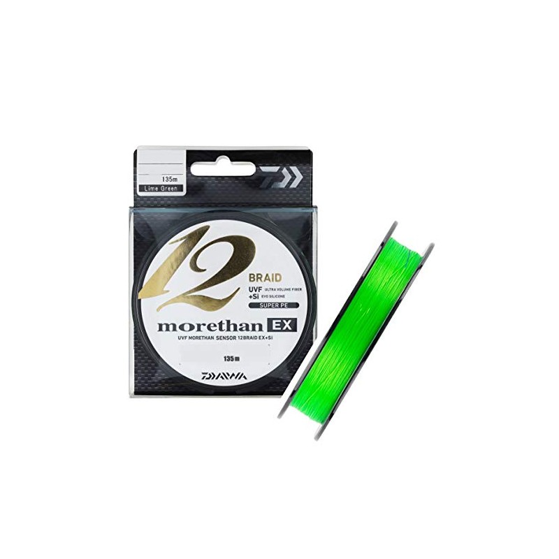 Daiwa Morethan 12 Braid EX+SI, 135 metres, 0.1mm, 7.3/16.09lbs, Lime