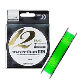 Daiwa Morethan 12 Braid EX+SI, 135 metres, 0.1mm, 7.3/16.09lbs, Lime Green, Round Braided Line, MT12B-EX+SI 0.10 135M