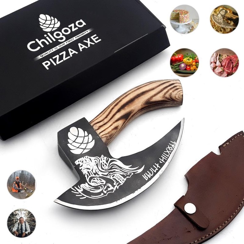 Chigoza Handmade Carbon Steel Pizza Cutter | Viking-Inspired Pizza Slicer