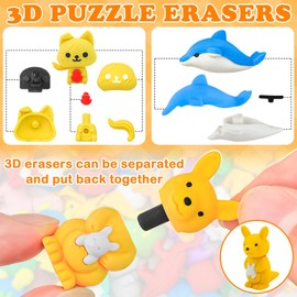 70 pcs Animal Erasers Desk Pets for Kids Classroom Prizes, Puzzle Erasers Take Apart Erasers Animals Pencil Erasers for Class Treasure Box,Party Favors,Easter Egg Stuffers,Back to School Supplies