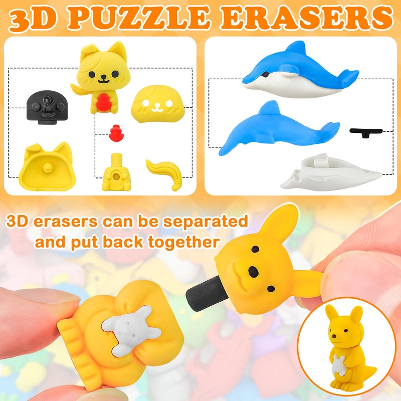 70 pcs Animal Erasers Desk Pets for Kids Classroom Prizes,