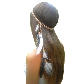 Suoirblss Women Lady BOHO Peacock Feather Hairdressing Hair Band Head Band Folk Style Indian Handmade Headband Hair Hoop Headpiece Headwear Accessory