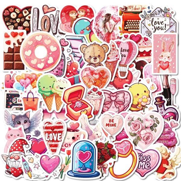 Sweet Valentine's Day Stickers for Laptop(50 Pcs),Gift for Kids Teens