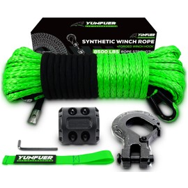 Synthetic Winch Rope Cable Kit, 3/16" x 50ft 8500LBS Green Winch Rope with Protective Sleeve, Forged Winch Hook, Rubber Stopper and Safety Pull Strap for ATV UTV