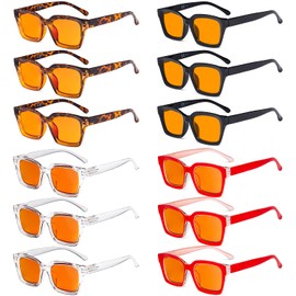 Eyekepper 12-Pack Orange Tinted Blue Light Blocking Reading Glasses Square Thick Frame Computer Readers for Women +1.25