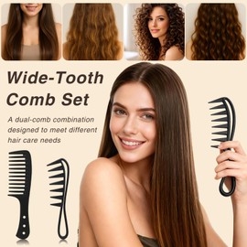 Wide Tooth Curl Comb Set of 4pcs, Classic Comb for Thick, Curly, and Wavy Hair – Shark Teeth Design Hair Styling Tool for Wet, Dry Hair, Wigs, and Salon Use