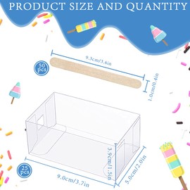 DOERDO DD 75Pieces Clear Popsicle Cakesicle Boxes Set, Include Transparent PET Ice Cream Box and 50Pieces Wooden Popsicle Sticks for Kitchen Baking Baby Shower Wedding, Kids Birthday Party Favors
