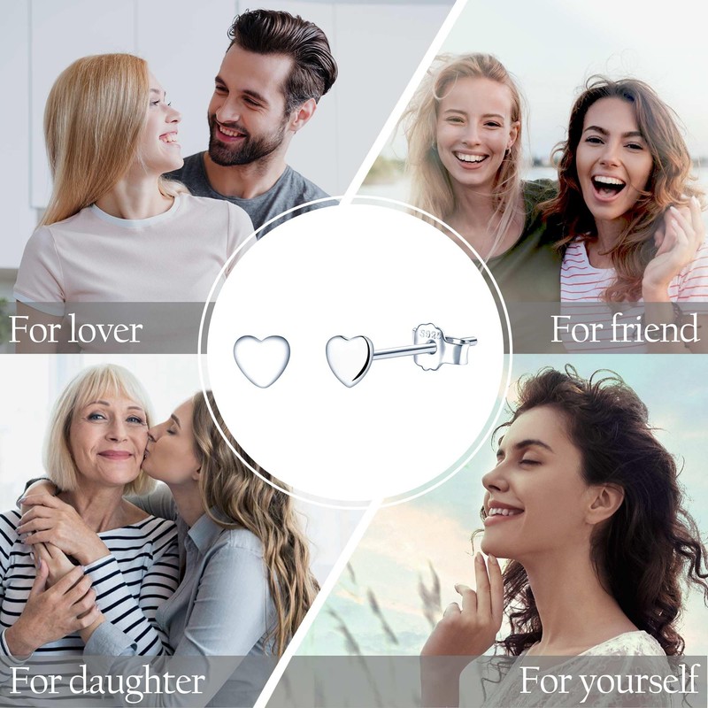 CONILOK Smooth Mini Heart Earrings Silver 925 Stud Earrings Silver