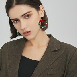 Christmas Earrings for Women Holiday Earrings Jingle Bell Bow Tree Snowflake Stars Earrings Drop Dangle Earring Party Jewelry Festival Decoration (Grass Ring Bell Earrings)