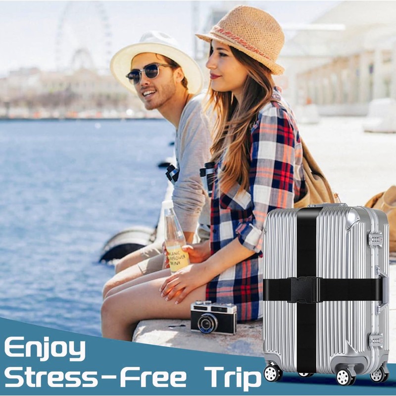 Set of 2 Luggage Strap Set, Luggage Strap, Black, Luggage