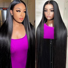 JUUMLL 28Inch Straight Wigs Human Hair 200% Density Hd Lace Frontal Wigs Human Hair Pre Plucked with Baby Hair 200% Density 13x4 Glueless Lace Front Wigs for Black Women Natural Black
