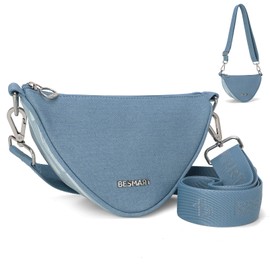 BE SMART Denim Crossbody Bag Purse for Women/Men, Mini Crescent Bag Stylish Shoulder Hobo Purses with Adjustable Jacquard Strap, Small Printed Triangle Sling Bags (Navy Blue)