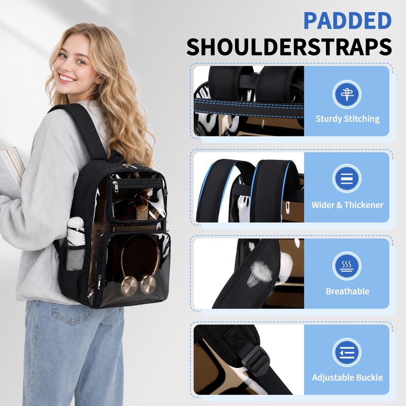 ASKSKY Clear Backpack, Clear Bookbag for School, Oxford Fabric &