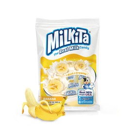 Milkita The Real Milk Candy, Gluten Free Chewy Candies with Calcium & Real Milk, Zero Trans Fat, Low-Sugar, Banana Flavor, 25 Pcs