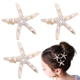 Esshogo Pack of 3 Starfish Hair Clips, Golden Starfish Hair Clip, Starfish Hair Accessories, Mermaid Hair Accessories, Starfish Hair Accessories, Accessories for Mermaid Girls, Starfish Hair Band