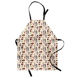 Lunarable Birdcage Apron, Vintage Elements Pattern with Books Gramaphone Sewing Machine and Wildflowers, Unisex Kitchen Bib Apron with Adjustable Neck for Cooking Baking Gardening, Multicolor