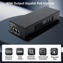 Leehitech 90W Output Gigabit PoE Injector, 802.3af/at/bt PoE+ + Standard Non-PoE to PoE Adapter, Plug & Play, 100M Ultra Long Distance Signal Extender for Security/Commercial Audio/IoT/Smart Home