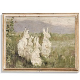 uniro Abstract Easter Bunnies Wall Art Decor, Animal Rabbit Drawing Etching Rustic Picture, Vintage Farmhouse Decor Bunny Sketch Drawing, Minimalist Mid Century Country Room Decor (8" x 10"-UNFRAMED)